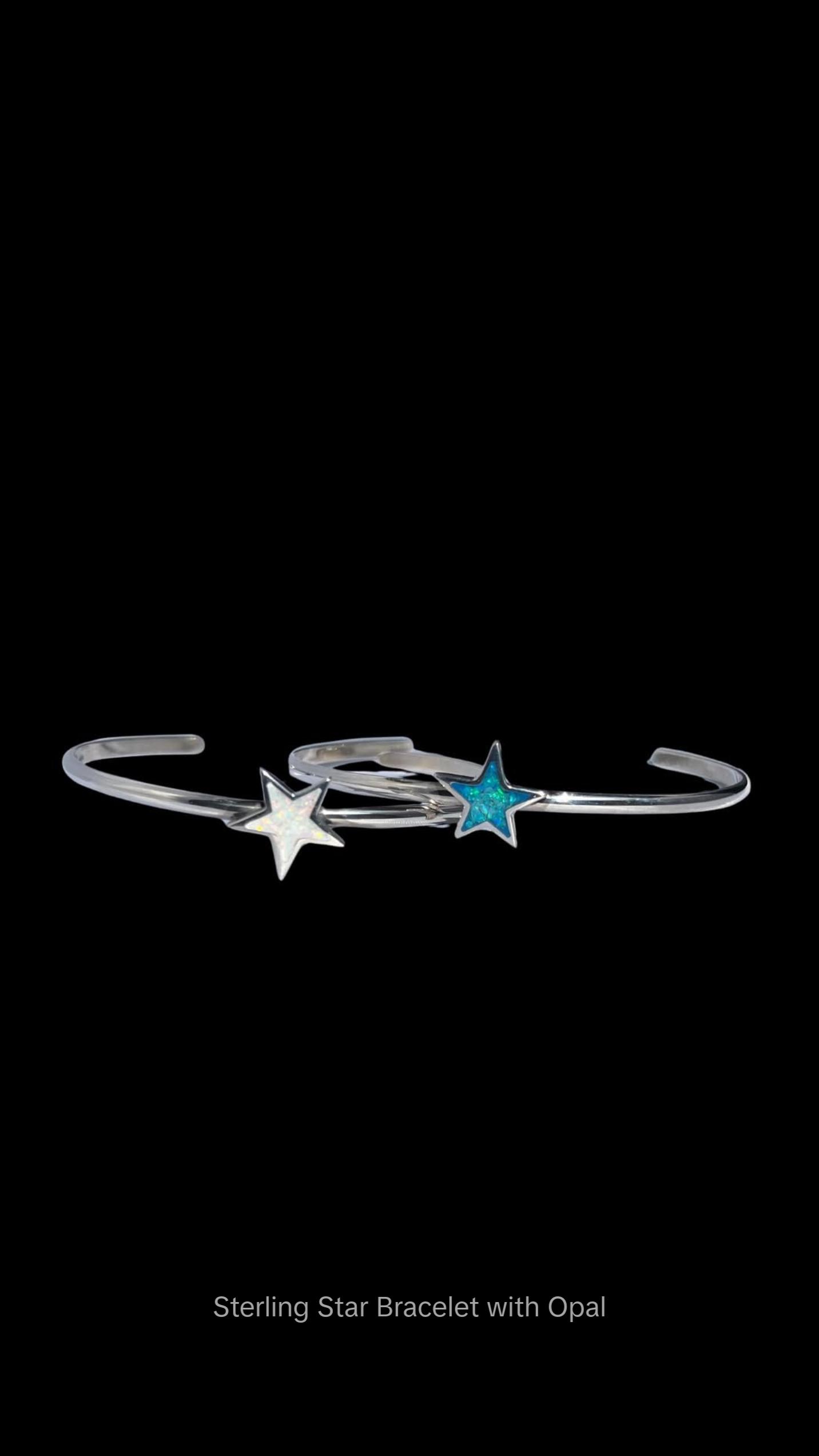 Sterling Silver Cuff Bracelet with Blue or White Opal Star