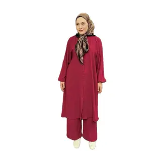 Abayas Dress for Women Long Sleeve Loose Top & Pants Set 2 Pcs - Lightweight, Versatile for Work & Everyday Wear, Islamic Design