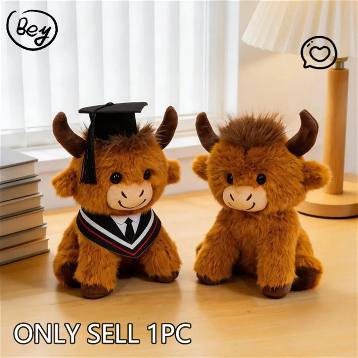 Graduation Doctor Highland Cow Plush Toy, Sash Version/wraparound Scarf, Birthday Gift, Graduation Season Present