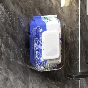 1pc Wall-Mounted Tissue Holder Box, Plastic Square Wet Wipe Dispenser, No-Drill Facial Tissue Storage Organizer for Bathroom, Kitchen, Bathroom Accessories Organizer