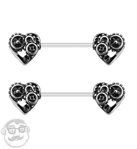 Steampunk Heart Nipple Ring Barbell