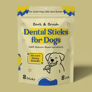 Bark & Brush Natural Dental Sticks for Dogs 100% Natural Ingredients 8 Sticks 8 oz Bad Breath Control Oral Hygiene Treats