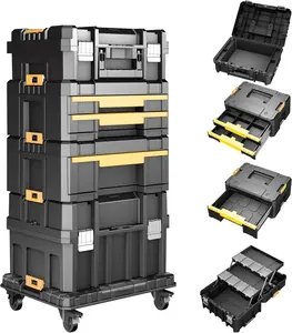 AIRAJ 6 fully loaded rolling tool box with Wheels |3 Layer Folding easy Tool box | Modular Tool Organizing Box Storage System | Single and Double Drawers Portable Tool Box Rugged, Suitable for Storing His Tools and Gadgets ， gifts for father