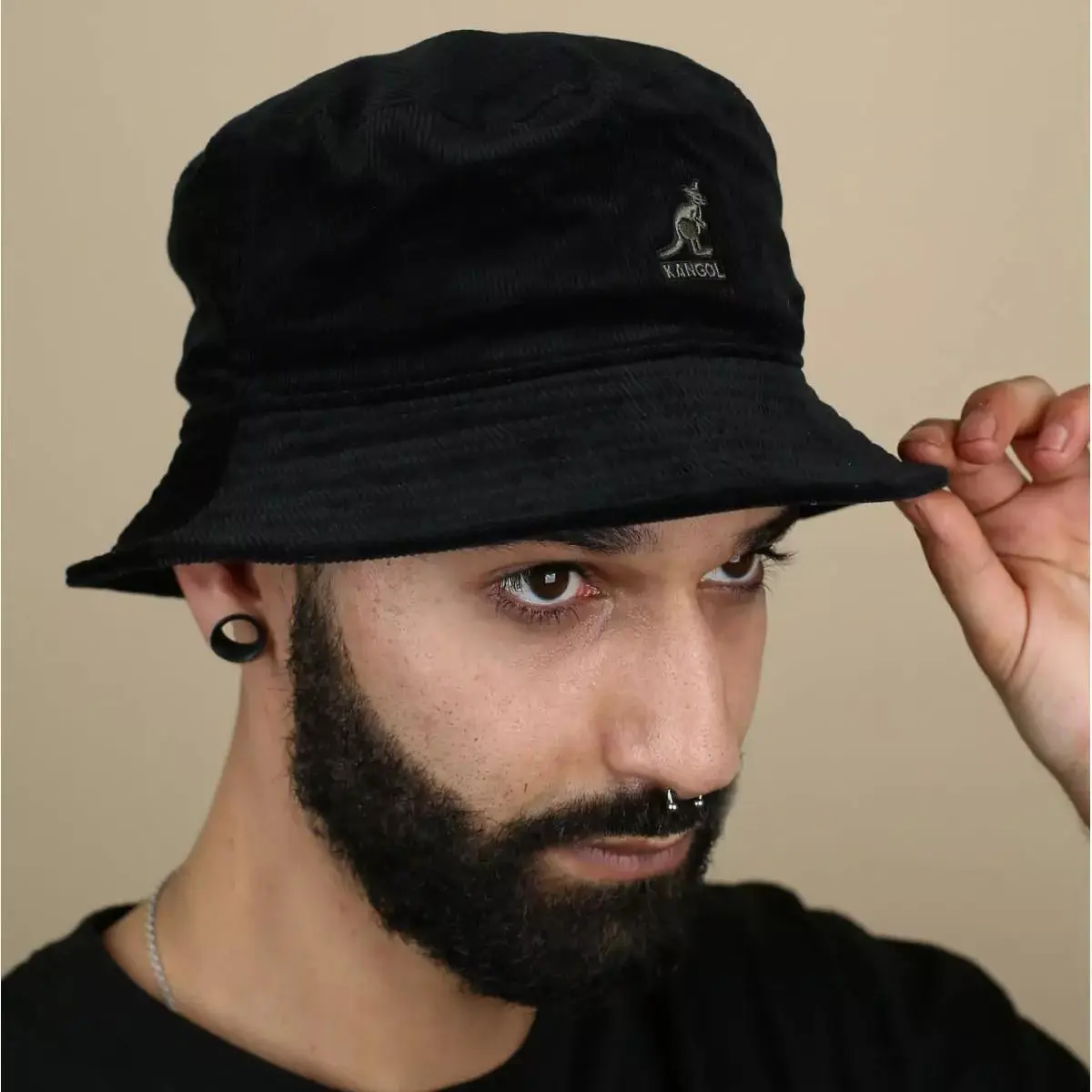 Kangol Basic Plain Unisex Washed Cotton Bucket Hat - Black, Lightweight, Breathable