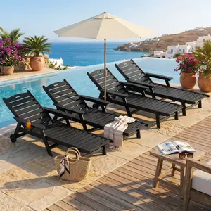 Summervibes [set of 4] ABCASA HDPE Pool Lounge Chairs with Wheels & Cup Holder, 6-Position Adjustable Lounge Chair for Outside, Easy Assembly, 450LBS Bearing, Patio Lounger Recliner for Poolside, Deck, Backyard