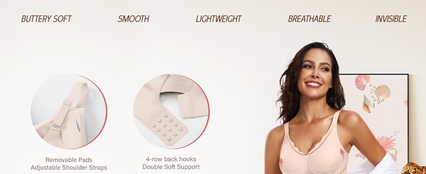 OEAK 2PCS Women Seamless Jelly Bra Soft Push-Up Bralette Wireless No Underwire Comfort Full Coverage Everyday Bra