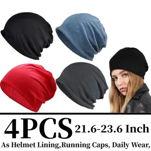 4PCS Cotton Slouchy Beanie Hip-Hop Soft Lightweight Running Beanie Adult Skull Hats Cap for Men Women Automotive & Motorcycle