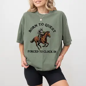 ChicCotton Born To Quest  Forced To Clock In Comfort Colors Shirt, Funny Knight T-shirt, Office Humor Graphic Tee, Work Sarcasm Clothing