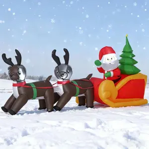 Christmas Inflatable Santa Claus with Sleigh and Reindeer Outdoor Blow-Up Yard Decoration for Festive Season Easy Setup and Outdoor Use