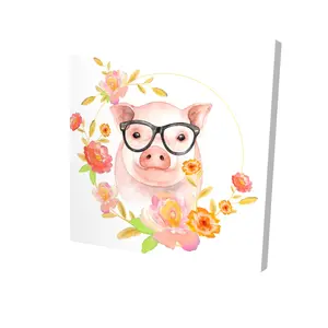 Begin Home Decor 2080-2424-CH2-2 24 x 24 in. Happy Little Pig Canvas - Farm Animal Yellow Wall Art Decor