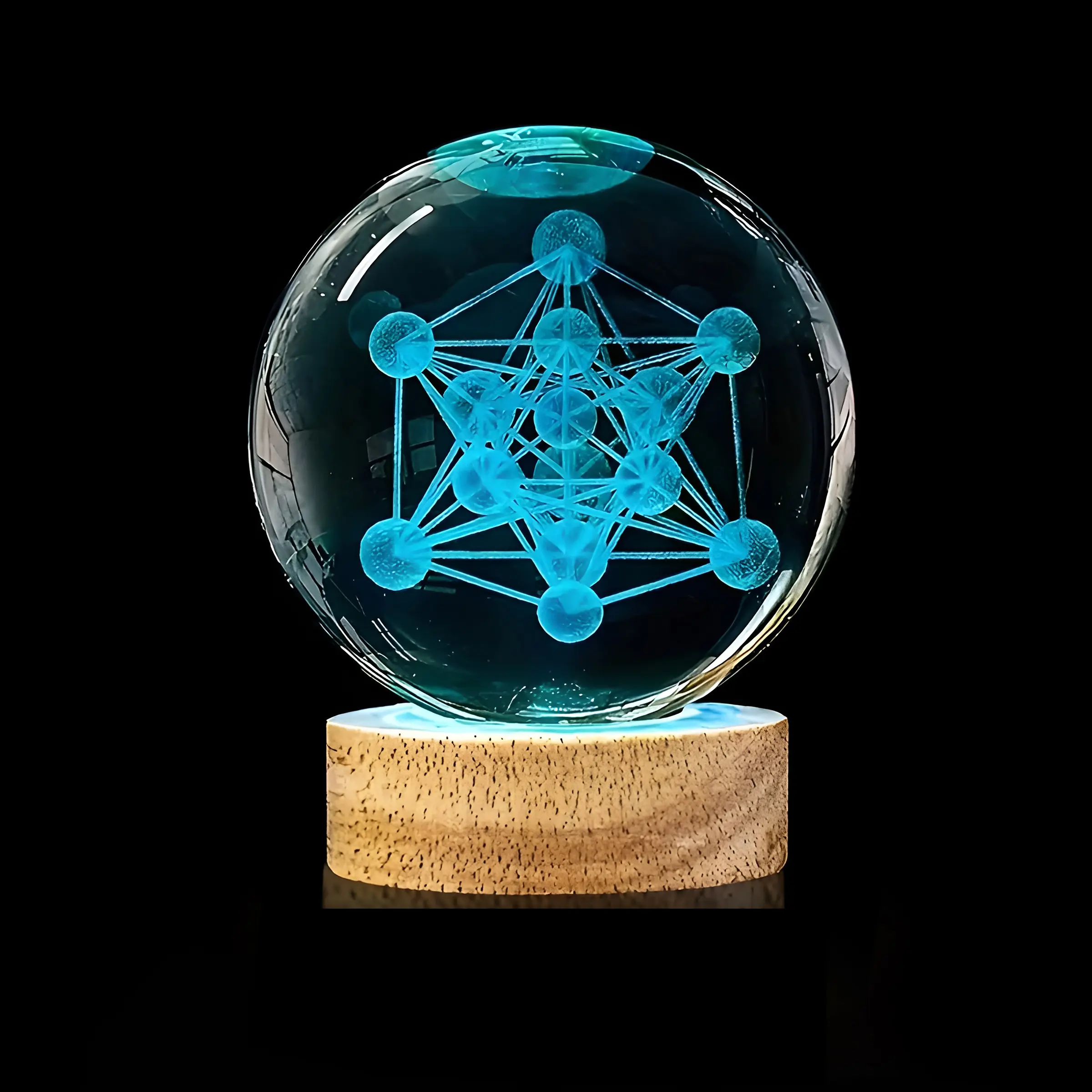 3D Metatron Crystal Ball Illuminated Night Light, Automatic Color Changing Base, RGB Light Effect, Home Decor, Perfect Gift for Birthday Christmas Valentine's Day Easter Thanksgiving
