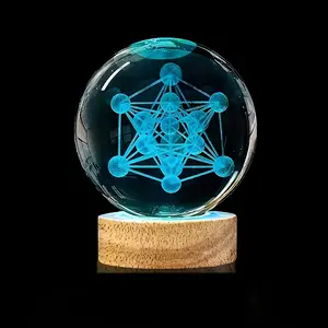 3D Metatron Crystal Ball Illuminated Night Light, Automatic Color Changing Base, RGB Light Effect, Home Decor, Perfect Gift for Birthday Christmas Valentine's Day Easter Thanksgiving