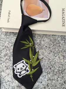 Original Soft Adorable Style, Adjustable Lazy Design, Q Version Panda Beaded Bamboo Leaf, Commute/daily Wear Tie