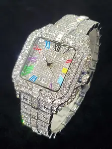 Men's Elegant Rhinestone Decorated Square Quartz Watch, Exquisite Trendy Wristwatch, Fashionable Watch for Men As Gift with Box, Elegant Square Dial, Stylish Watch