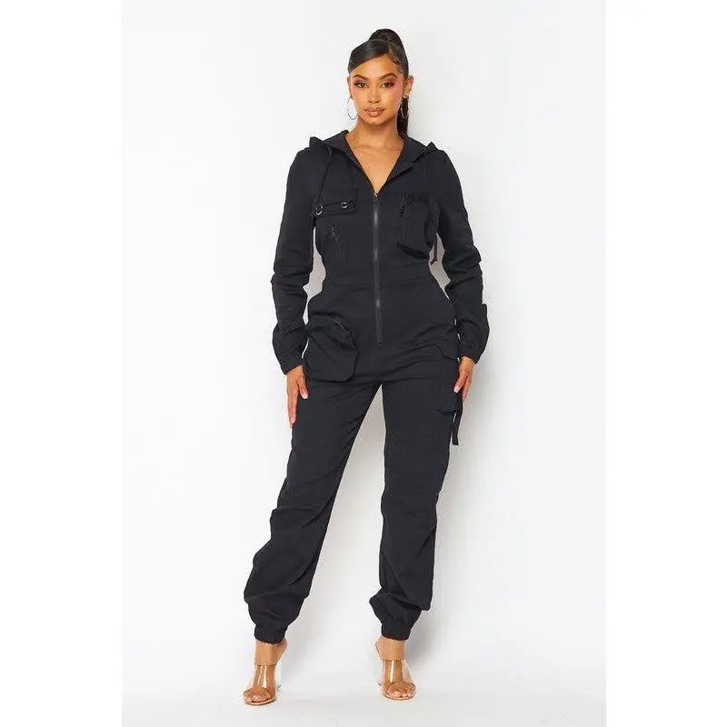Hooded Cargo Jogger Jumpsuit [3 Color Options]
