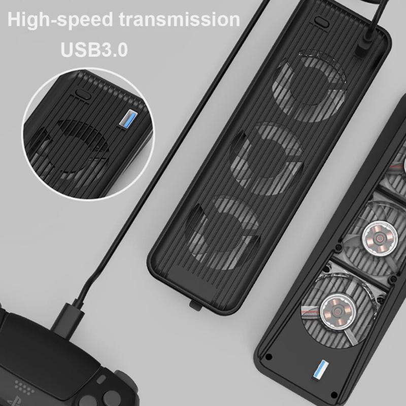 External Cooling Fan Cooler for PS5 PlayStation 5 Host Console with 3 Blue LED Lights & 3-Fan Horizontal Design for Enhanced Gaming Experience