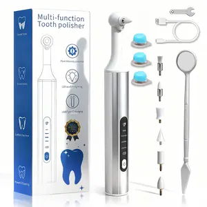 Electric Tooth Polisher with LED Light & 4 Modes, Rechargeable Teeth Whitening Kit with 6 Brush Heads & 3 Polishing Pastes Portable Oral Care Tool