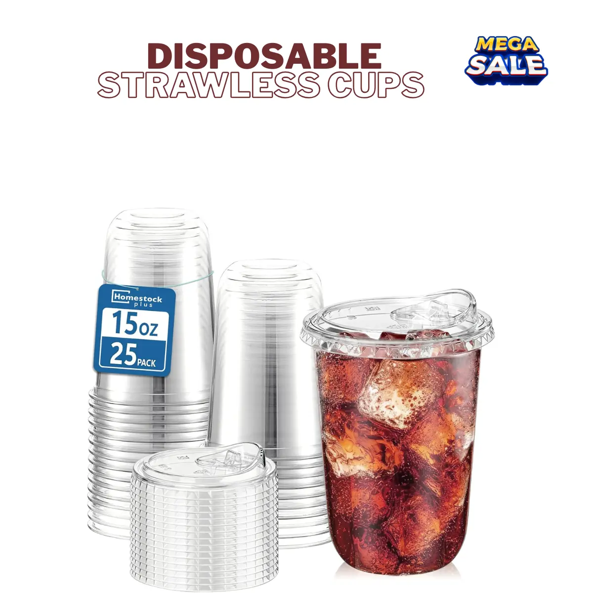 25 Pack 15 oz BPA-Free Clear Plastic Cups with Strawless Sip Lids - Leak-Proof Round Bottom Disposable Iced Coffee Cups for Kids, To-Go Cold Drinks, Ideal for Small Parties & Daily Use
