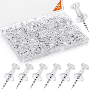 100 Pcs Push Pins Tacks, Thumb Tacks for Wall, Clear Plastic Head, Steel Point, Decorative Push Pin, Standard Thumb Tacks for Bulletin Board, Corkboard, Map, Calendar, Photo, Home, Office