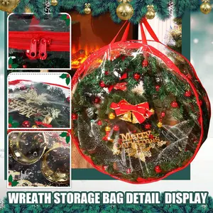 Christmas Wreath Storage Bag, Clear Wreath Storage Container with Zipper & Handle, Holiday Wreath Storage Bag for Home & Office