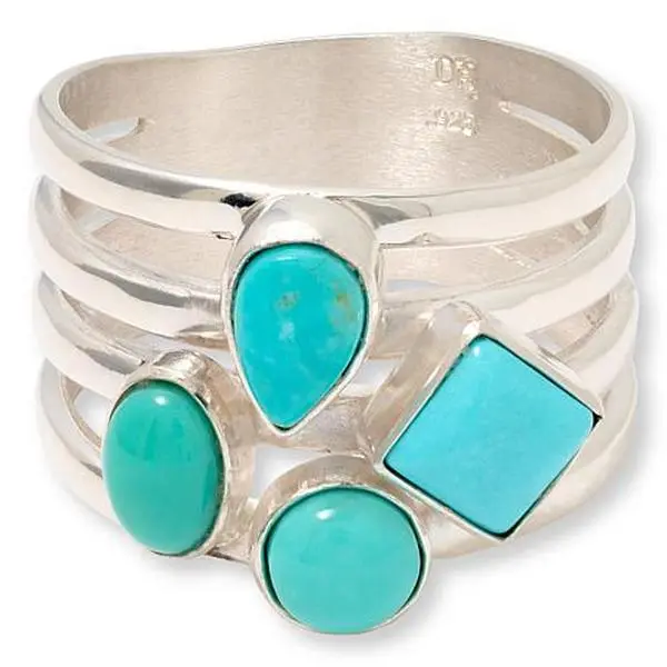 Mine Finds by Jay King Sterling Silver Campitos Turquoise 4-Row RingRing