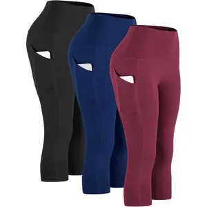 Women's high waist exercise leg cropped pants, suitable for yoga, with side pocketsRAIMENTRY