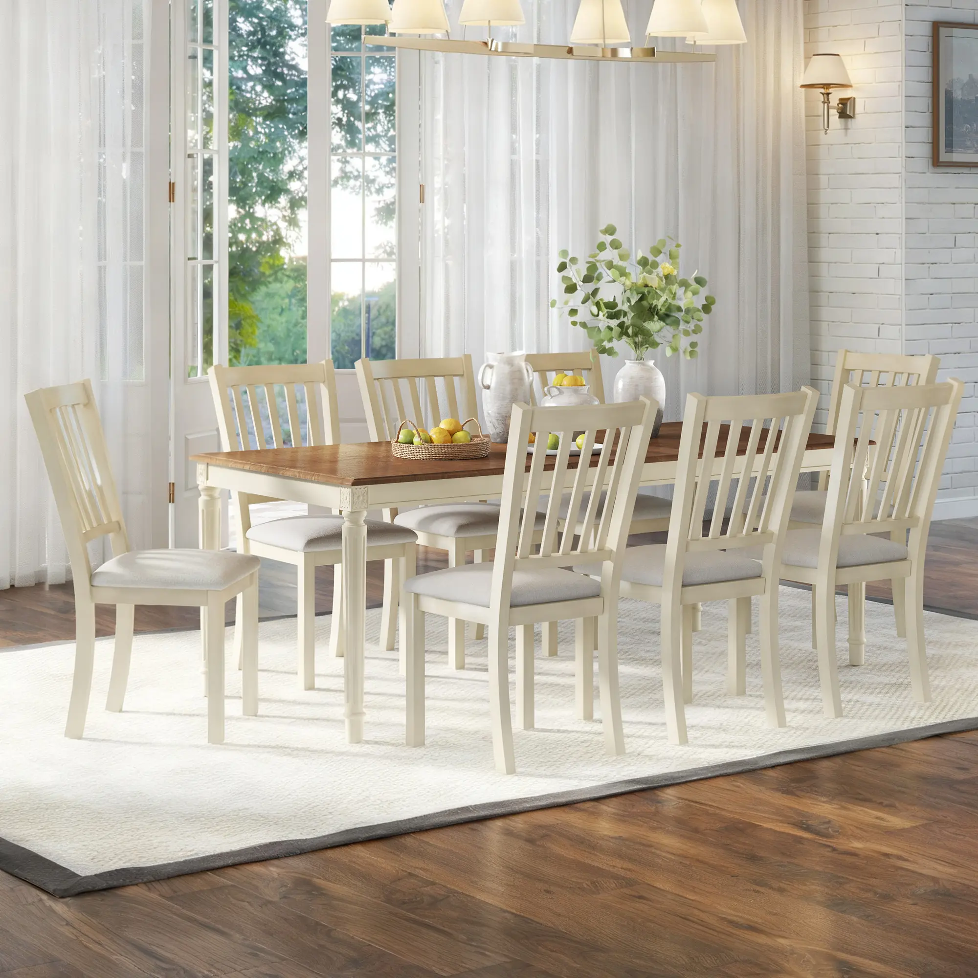 [Summerwins] [SummerFinds] AMERLIFE Farmhouse Dining Furniture Set, 79" Dining Table, Linen-Look Kitchen Chairs with Curved Backrests, Padded Seats and Solid Wood Legs for Kitchen and Dining Room, Dark Brown
