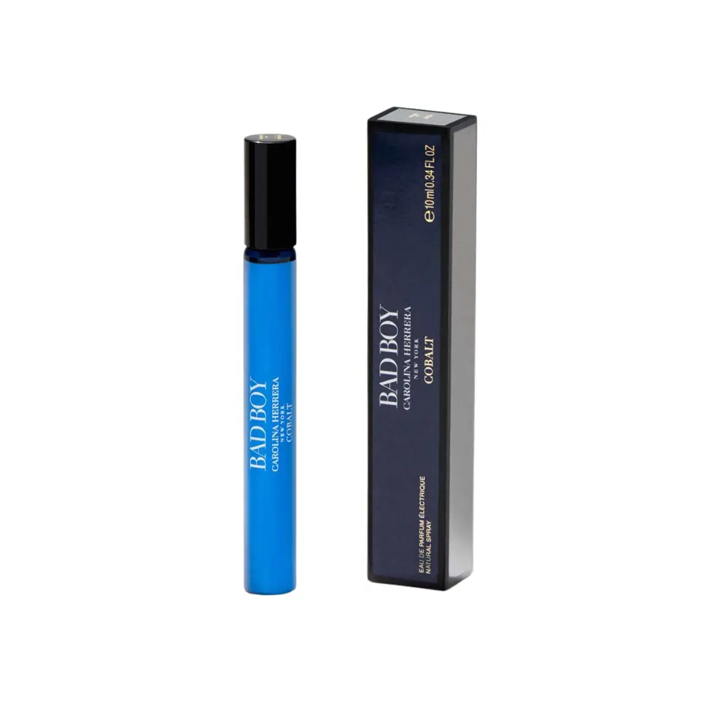 Carolina Herrera Bad Boy Cobalt Eau de Parfum 0.34 oz / 10ml Travel Spray | Aromatic Woody Fruity Men's Fragrance with Pink Pepper, Black Plum & Cedarwood