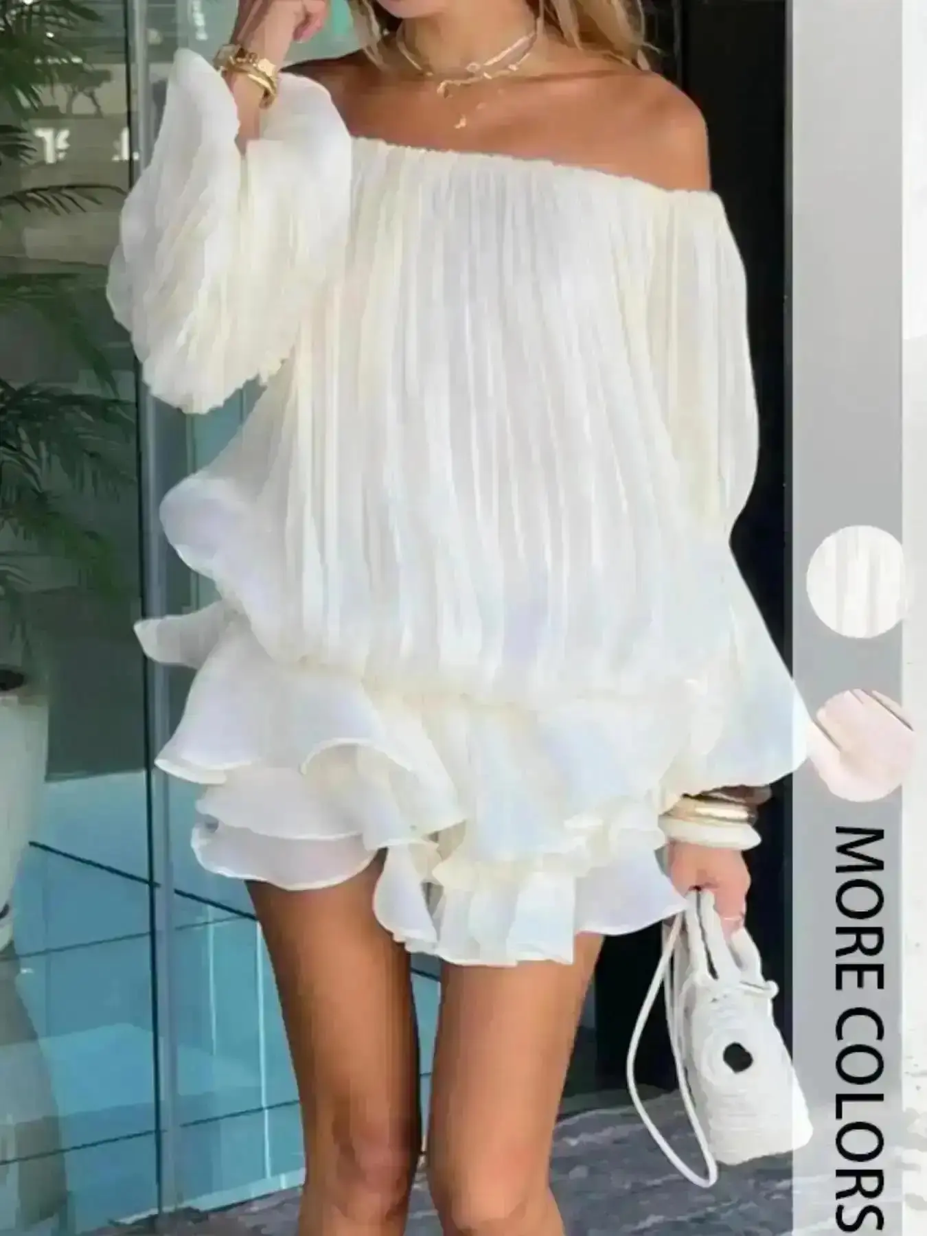 Off Shoulder Boho Style Woven Fabric Dress, Loose-Fit Design for Fall & Winter Holidays, erate Thickening Comfortable Wear, Modern Classic, Casual Chic, Daily Essential, Closet Staple, Classic Design, Modern Design