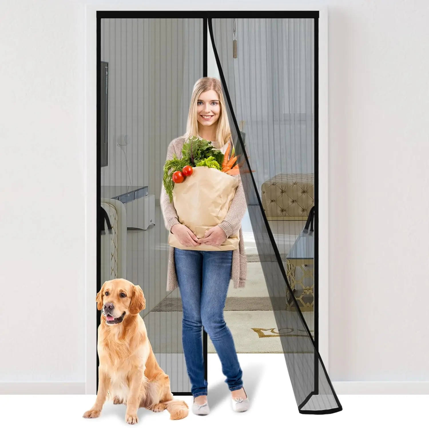 Magnetic Screen Door, Screen Door Mesh, Keep Bugs OutHeavy-Duty Mesh Curtain,Pet and Kid Friendly, Works withFront Doors, Sliding Doors