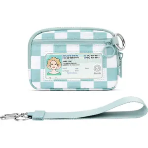 The Iris Wallet  Wallet Small Change Purse for Women  Purse with Clear ID Window Mini Portable Zip Card Case (Ice Blue Checkered)