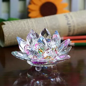 1/2 PCS Crystal Lotus Flower Figurine – Colorful Hue Reflection Glass Lotus Feng Shui Decor, Beautiful Gift, Crystal Flower Paperweight, Collectible Home Decor Ornament, Suitable for Home, Indoor, Office, and Tabletop Use Desktop Cute 3D Decoration