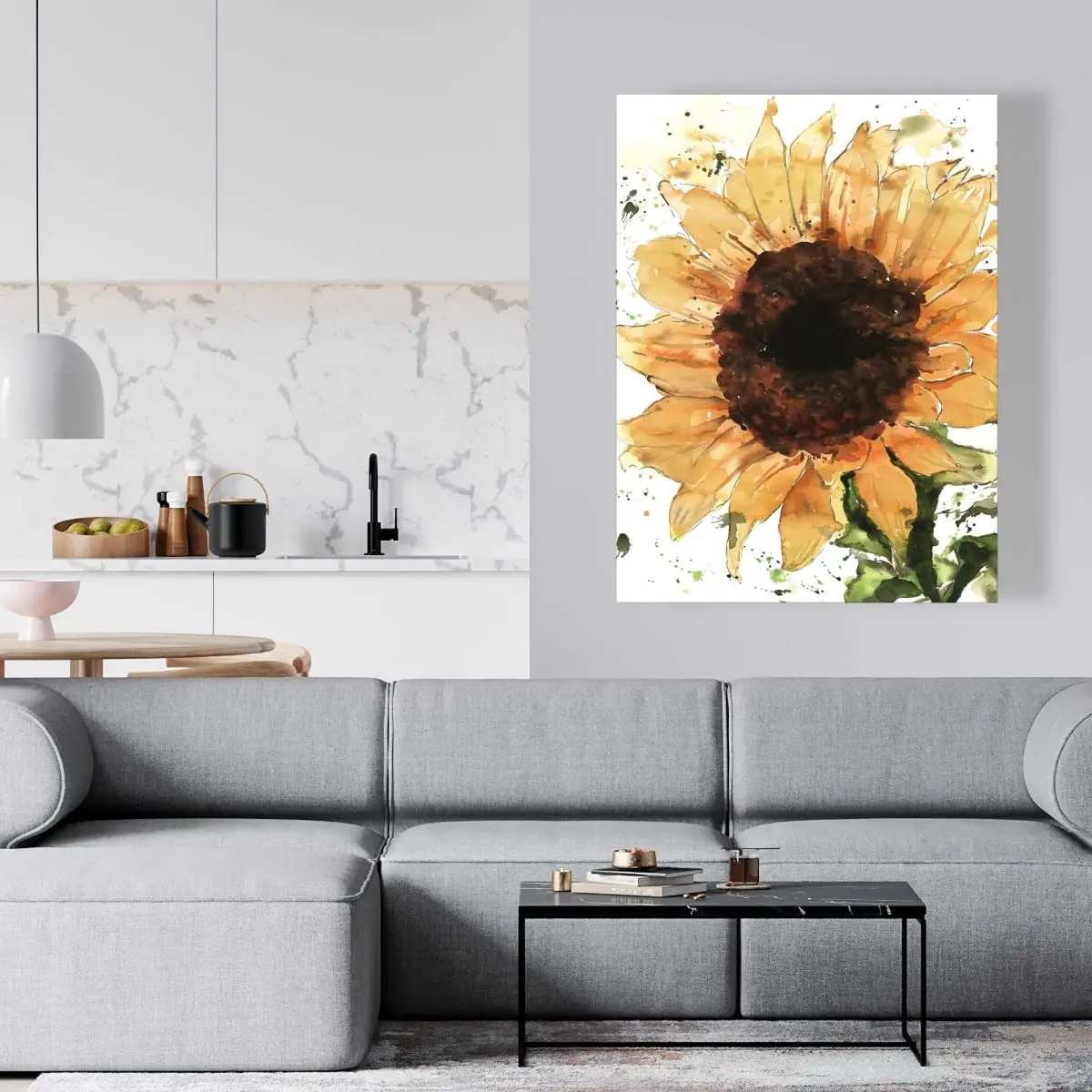 212 MAIN 36x48in Large Artistic Sunflower Illustrative Wall Art Painting - Minimalist Decor for Outdoor, Living Room Home Use