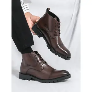 Men's Business Style Solid Color Lace Up Front Ankle Boots, Fashionable Pointed Toe Boots for Work Office, Male All-match Shoes for Daily Wear