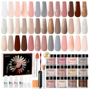 NOCIS Dip Powder Nail Kit, 1 set 20 Neutral Jelly Pink Sheer Glitter White Dip Nails Powder Starter Kit, Jelly Effect French Nail Art Starter Manicure Salon DIY Home Gift for Women