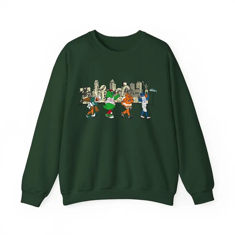 Philly Mas.cot Crewneck Sweatshirt | Broad Street | Philadel.phia Skyline | Sports Eag.les Flyers Sixe.rs Philli.es