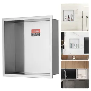 13x13 Inch No Tile Shower Niche In 304 Stainless Steel, Wall Mounted Recessed Niche With Double Shelves, Sealed Waterproof And Rust Resistant, Modern Silver Finish For Shower Bathroom Soap Storage, Shampoo, And Accessories