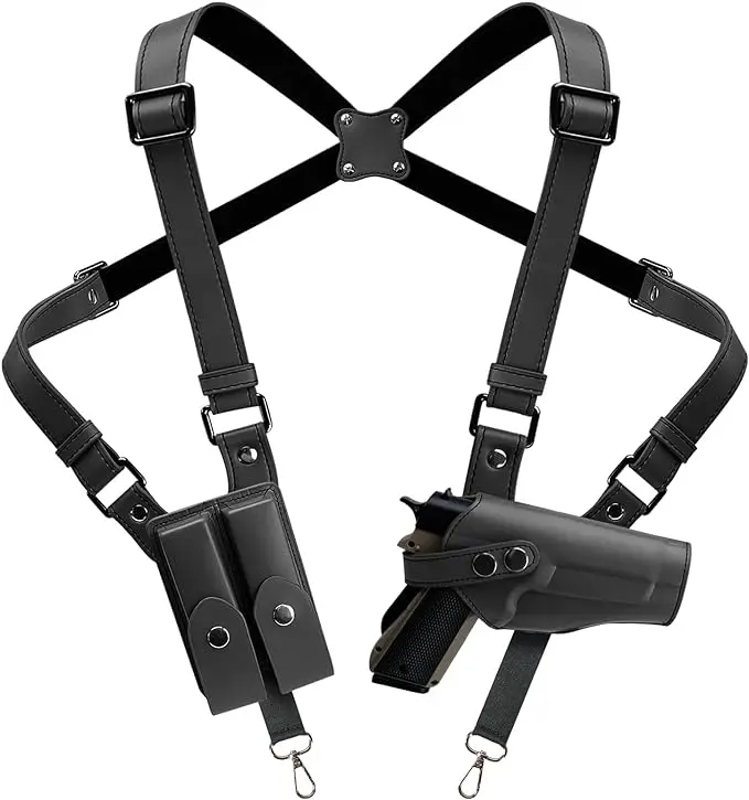 Universal Shoulder Holster for Concealed Carry with Dual Magazine Pockets Fits Most Handguns Made of Premium Genuine Leather Tactical Equipment