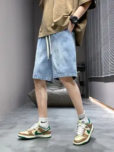 Men's Summer Versatile Denim Shorts, Elastic Drawstring Loose Fit Five-Quarter Pants, Casual Multi-Scene Men's Jeans Shorts