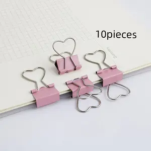 Heart Shaped Metal Binder Clip, 10pcs/set Long Tail Clip, Photo Clip, File Clip, Office Binding Supplies for Home School Office Stationery Office Supplies