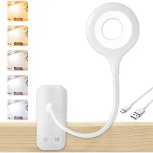 Clip on Reading Light for Bed Headboard, Rechargeable Battery Clamp on Bunk Bed Light, 5 Colors 5 Brightness Flexible Neck Desk Lamp, Eye Protect LED Touch Control Book Lights at Night for Kids
