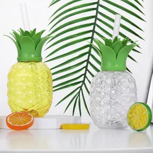 2 Pack 500ml/16.9oz Pineapple-Shaped Cups for Enjoying Juice, Milk Tea And Drinks, Adorable Portable Cups for Outdoor Celebrations, Camping Trips, Family Get-Togethers, Birthday Parties, And Hawaiian-Themed Decorations (White, Yellow）