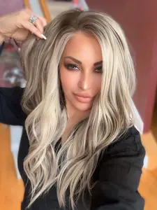 AISOM Greta Ash Blonde Mix Brown Loose Wave 13x4 Free Part Lace Front Wig with Scandinavian Hairline Glueless Wig Low Density Women Wig Daily Use