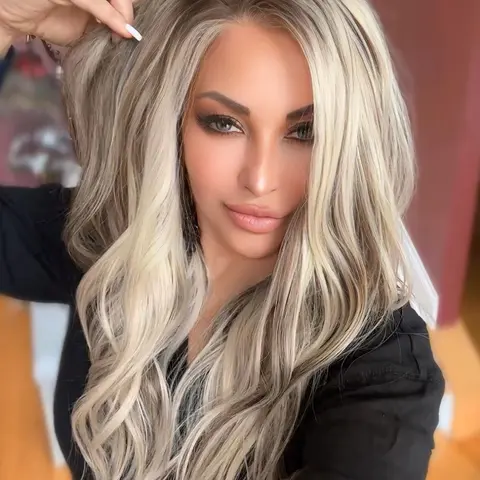 AISOM Greta Ash Blonde Mix Brown Loose Wave 13x4 Free Part Lace Front Wig with Scandinavian Hairline Glueless Wig Low Density Women Wig Daily Use
