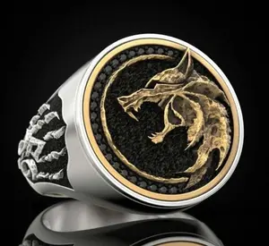 Men's Retro Snarling Wolf Two Tone Ring