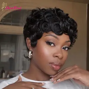 ShowRealHair 025 Short Pixie Cut Wigs Full Machine Made Curly Black Wig African Various Colors Wigs for Black Women Make You Fashionable and Charming 180% Density Short Pixie Cut Wigs#SummerVibes