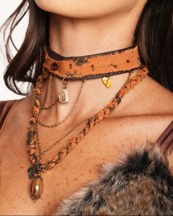 iHeartRaves Amber Waves Stacked Multi-Piece Necklace Set, Layered Look Costume Jewelry, Unisex Fashion Accessory