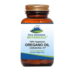 Pure Mountain Botanicals Wild Oregano Oil Capsules - 60 Kosher Vegan Caps Now with 510mg Mediterranean Oil of Oregano Supplement