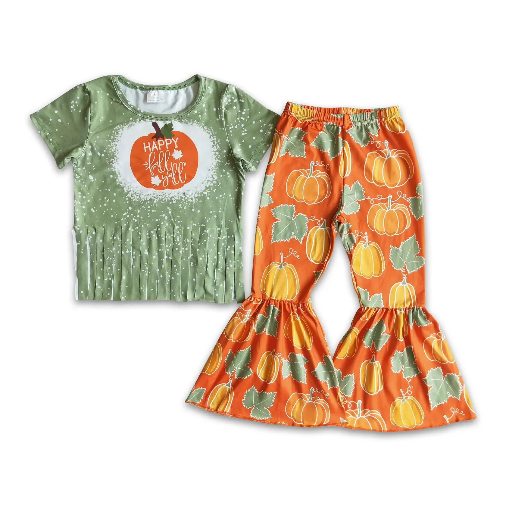Halloween Pumpkin Color Print bell pants set