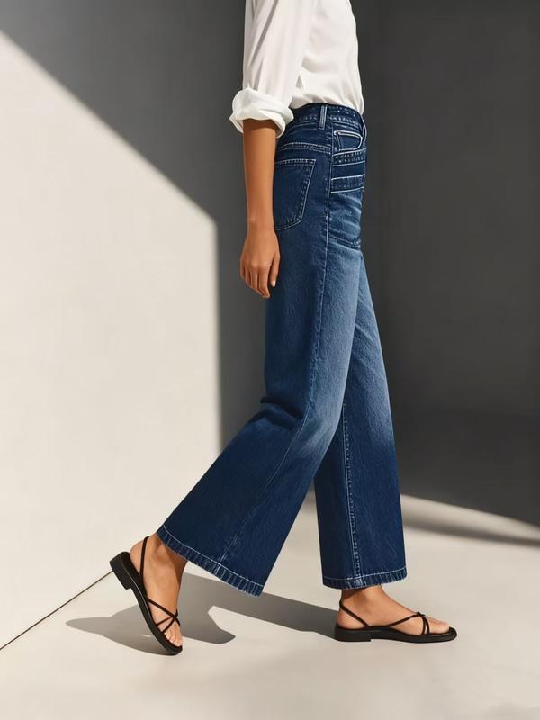 Womens Wide Leg Jeans Straight Leg Stretchy Jeans Baggy Loose Trendy Ankle Denim Pants with Pockets